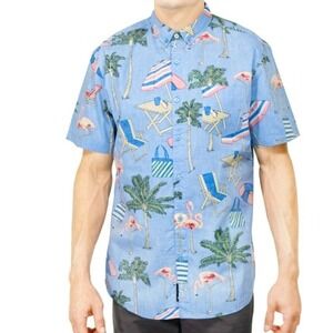 Visive Tropical Print Short‎ Sleeve Button-down Shirt Men's XL Beachy Vacation